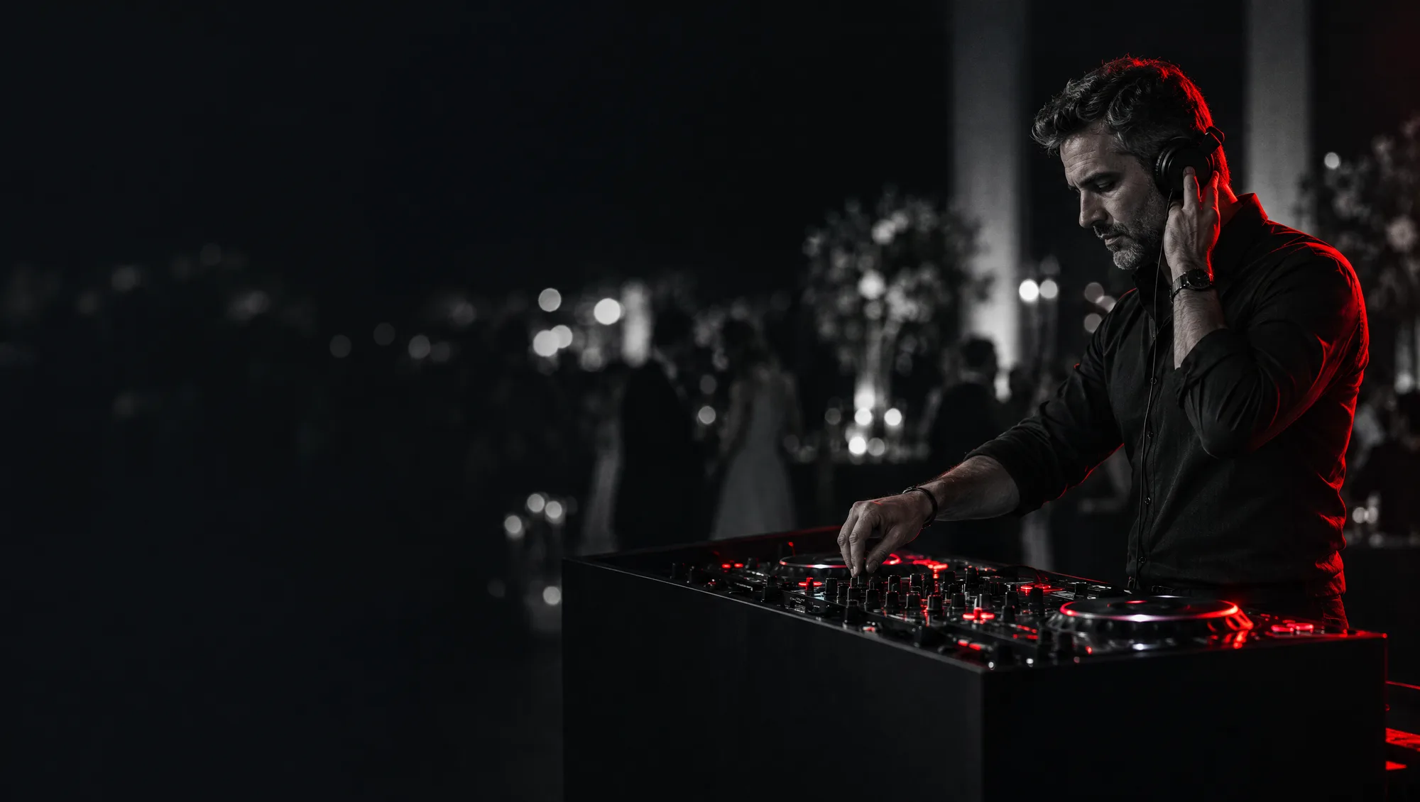 DJ Mike Hoffmann am DJ-Pult bei einer Hochzeit